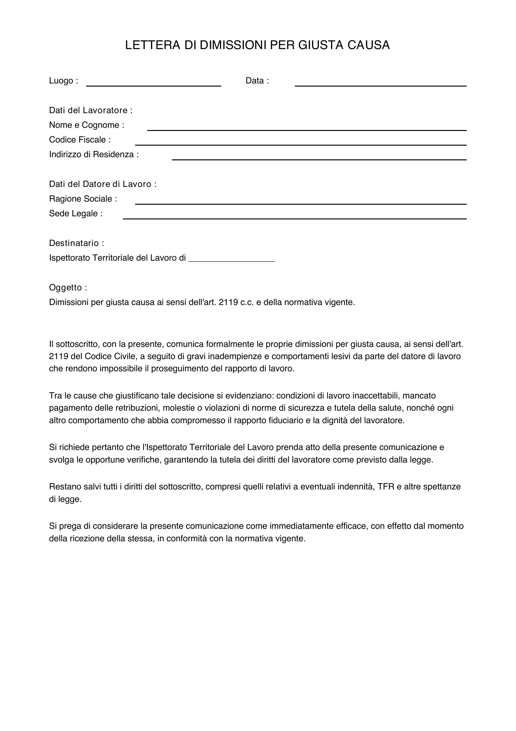 Dimissioni Per Giusta Causa Ispettorato Del Lavoro