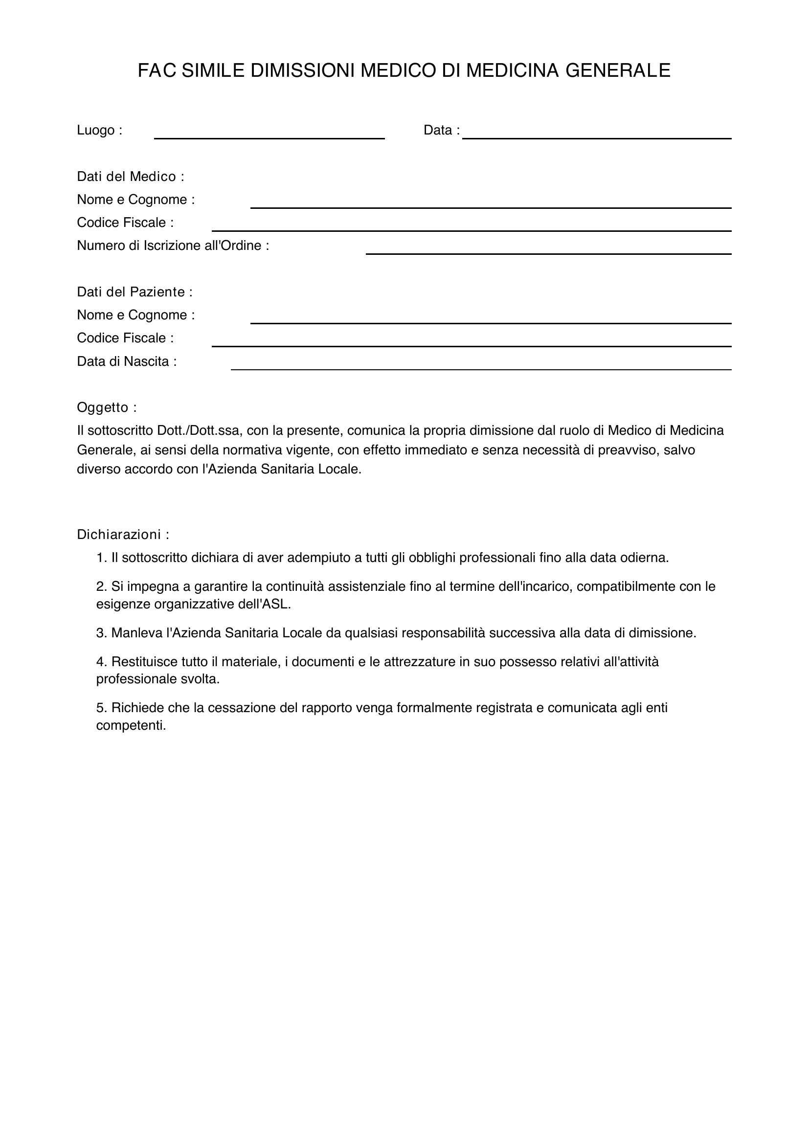 Fac Simile Dimissioni Medico Di Medicina Generale