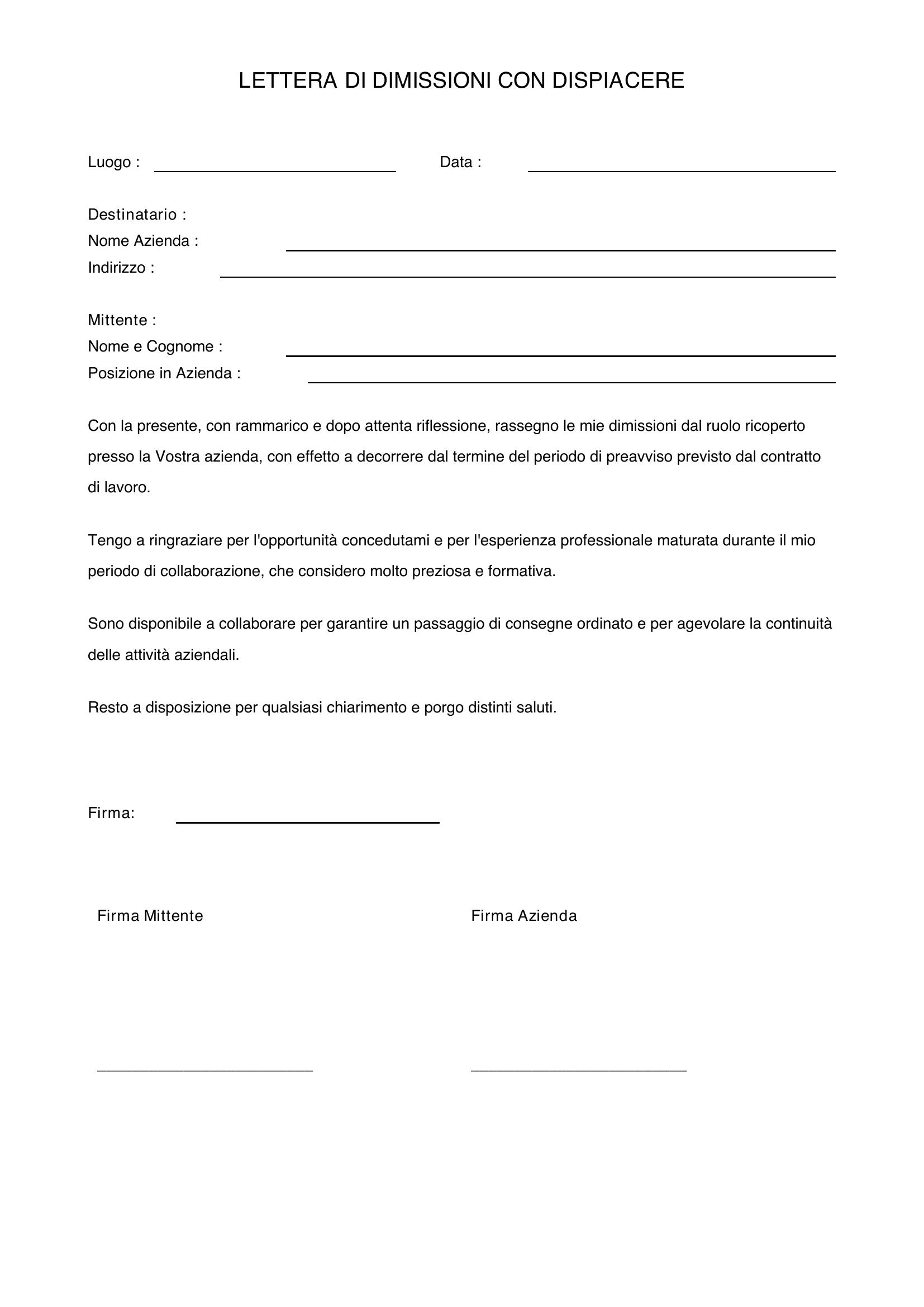 Lettera Di Dimissioni Con Dispiacere