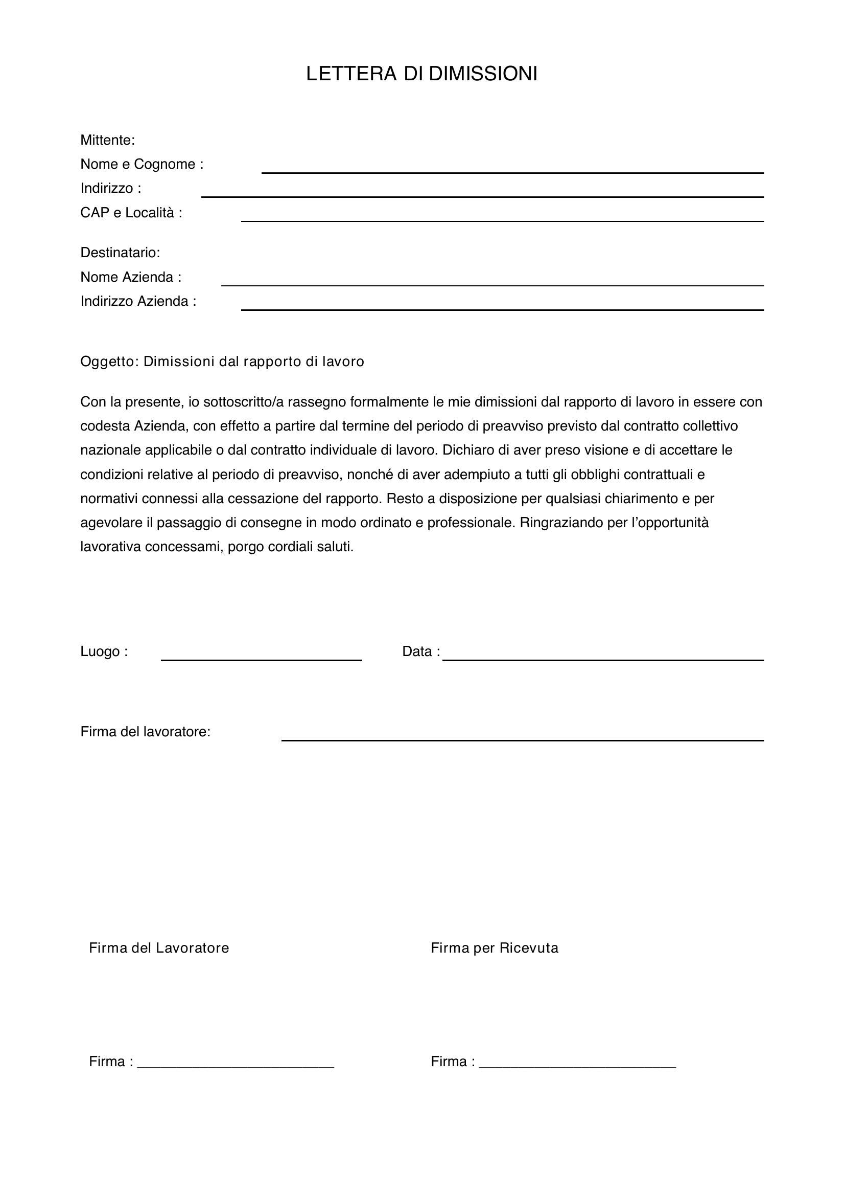 Lettera Di Dimissioni Svizzera